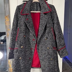 W118 Walter Baker Black and Red Herringbone Coat
